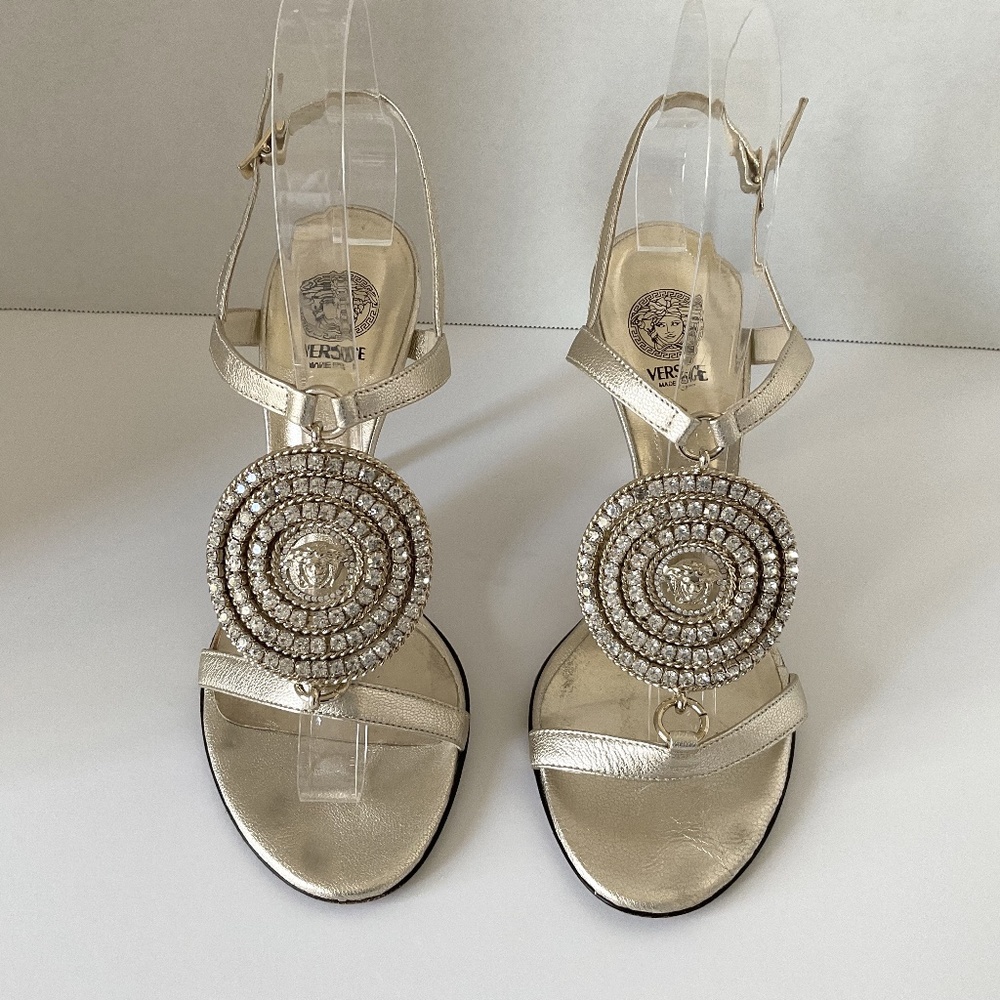 Versace metallic gold and crystal sandals